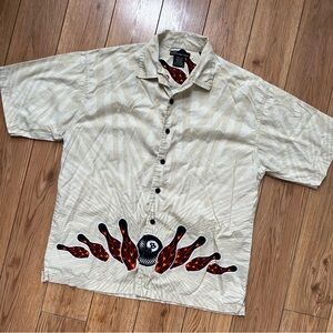 Men's | Y2K No Boundaries Flaming Bowling Pins & 8 Ball Bowling Shirt | Sz: L